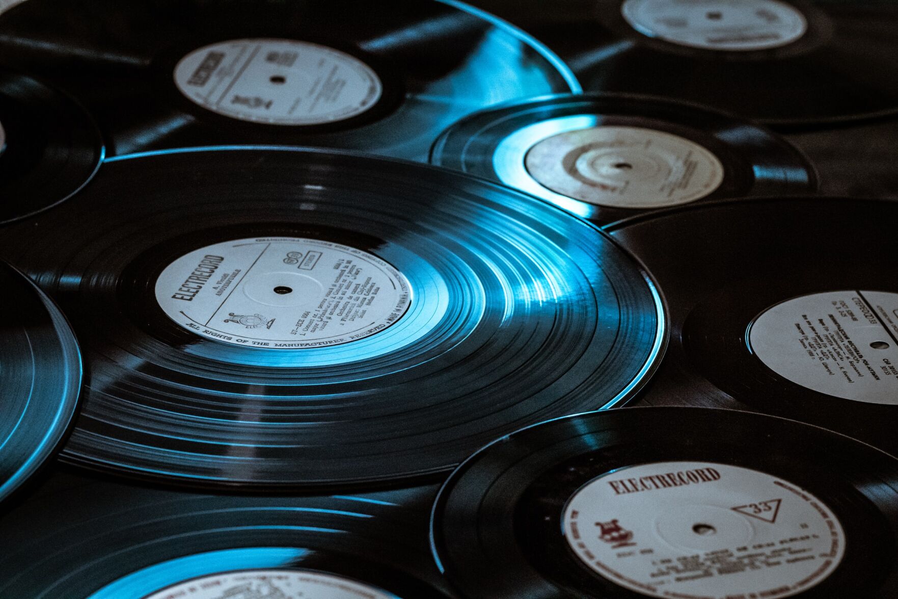 Vinyl records in a pile